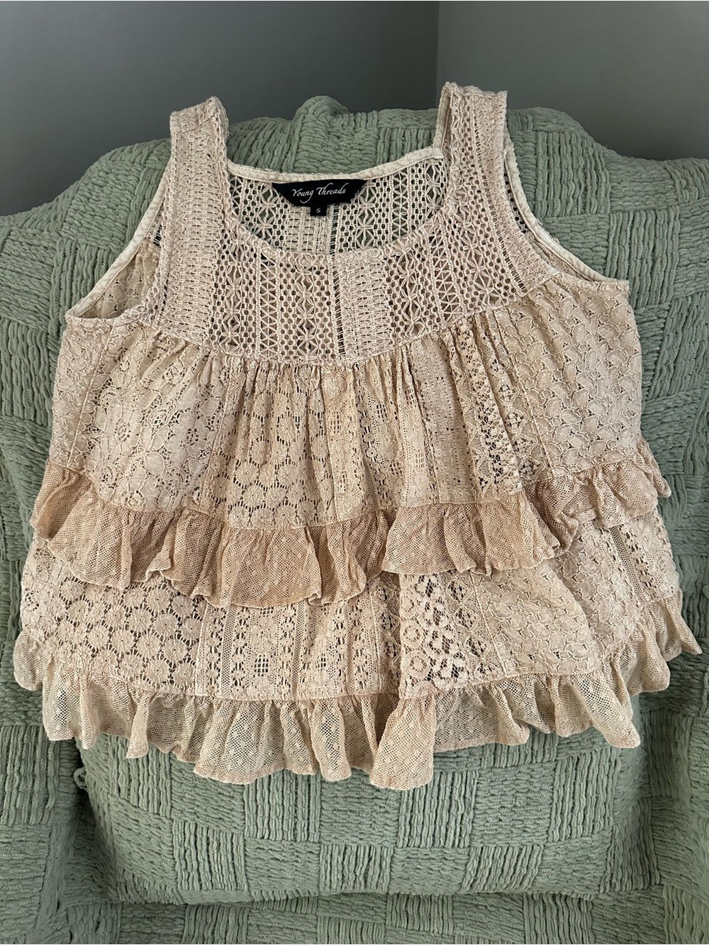 Young Threads Cream Lace Ruffle Sleeveless Tank